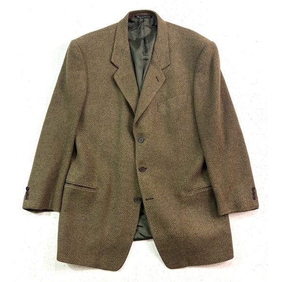 vtg 90s Giorgio Armani Mani 44L Brown Tweed Blazer Jacket Sport Suit Coat Wool